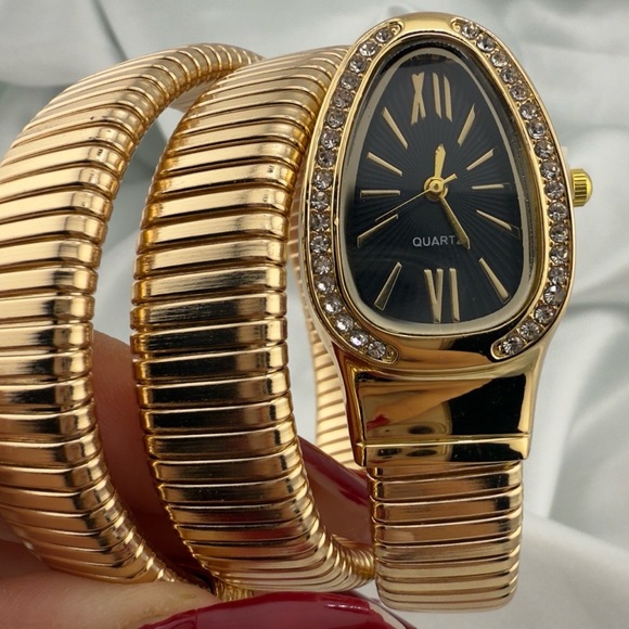 Serpentine Gold Snake Coil Wrap Watch - Crystal-Embellished Statement Watch main image 5